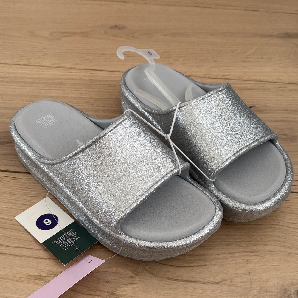 Wild Fable silver glitter platform sandals slides